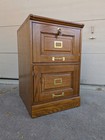 Vintage Industrial Mission Style Oak Wood File Cabinet 2 Drawer Brass D42
