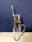 Vintage 1960 s Mcm Martini Cocktail Pitcher 12-1 2  W  16  Stirrer 3-stripe Gold