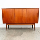 Mid Century Danish Modern Credenza Sideboard Sliding Doors Teak Drawer Denmark