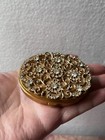 Antique Vintage Oval Gold Floral Crystal Mirrored Powder Box Clasp 3   x2   