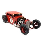 Tin Metal Red Hot Rod Racing Car Figurine Garage Office Shelf Sitter 12 1 2 Inch