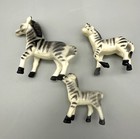 Miniature Zebra Figures Vintage Hard Plastic Set Of 3 Hand Painted Safari Minis