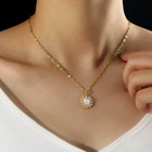 Woman Necklace Earrings Set Cz Pendant 18k Gold Plated Stainless Steel Chain New
