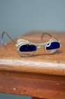 Vtg American Optical Eyeglasses Cobalt Blue Flip Up Lenses Wire Mesh Shields
