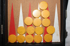 Vintage Backgammon Set Red   Butterscotch Swirl Bakelite Chips