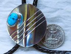 Navajo Signed Bolo Tie Sterling Turquoise