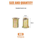 100pcs M8 Metric Zinc Plated Carbon Steel Rivet Nut Flat Head Threaded I