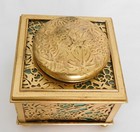 Tiffany Studios Bronze Gilt Grapevine  844 Large Green Slag Glass Inkwell