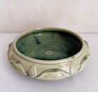 Vintage Green Pottery Shallow Planter Jardiniere Footed Art Deco Floral 9 5 