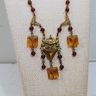 Antique 1920s Art Deco Czech Glass And Brass Egyptian Revival Festoon Necklace 