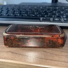Antique Faux Tortoiseshell Papier Mache Snuff Trinket Box With Etching Flowers