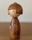 Vintage Japanese Sosaku Kokeshi Wood Doll 13 5cm Hand Carved Floral Folk Art