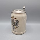 Vintage Old Germany White Ceramic Beer Stein 5  Tall With Pewter Lid  Handle