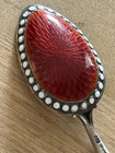 Vintage Guilloche Red Enamel Jeweled Sterling Silver Spoon Russian  925