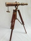 Nautical Marine Spyglass Brass Telescope With Wooden Tripod Stand Replica Gift