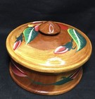 Beautiful Hand Turned  Hand Painted Wood Bowl trinket Box  4   Lid  Finial Top