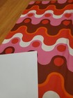 Awesome Rare Vintage Mid Century Retro 70s Pink Red Brn White Waves Fabric  Wow