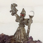 Pewter Wizard Holding Clear Crystal Ball Atop Amethyst Rock Geode Base - Vintage