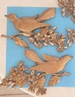 Mcm Large Syroco Wall Decor 3 Piece Vintage 1967 Gold Birds  Blossoms Usa