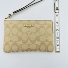 Coach Double Corner Zip Wristlet In Signature Canvas Beige Tan Brown