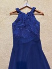 Flower Girl Junior Bridesmaid Dress Open Back Lace Maxi Gown Navy Children L 12