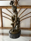 Large Signed Bronze Nude Male Sculpture Classical Figure Marble Base Heavy