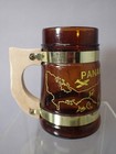 Vintage Amber Glass Barrel Souvenir Mug Cup Panama Map