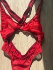 Red Sheer Cut Out Criss Cross Bodysuit Dancewear Onepiece