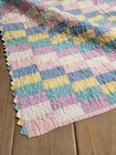 Vtg Hand Quilted Baby Quilt Crib Blanket Pink Blue Yellow Green 36x45 Reversible