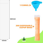 300 Disposable Ice Popsicle Mold Bags Comes With A Funnel  Bpa Free Freezer Tube