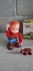 Antique Cowboy Kid W  Hot Dog Key Mechanical Wind Up Toy Japan Works With Box 