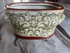      Vintage Amita Style Unique Green And Gold Trimmed Planter Vase Foot Bath    