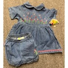 Vintage Sesame Street Baby Girls Denim Floral Embroidered Dress   Bloomers 3 6m