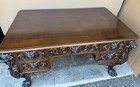 R  J  Horner Carved Mahogany Winged Griffin Partners Desk