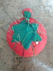 Vtg Pin Cushion Large Round Tomato Shape Deep Red Velvet  With Pins 