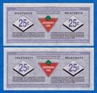 Canadian Tire Money Lot - 2 X 25 Cents 2013 - 2 Consecutive  Ct 02a