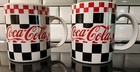 Vtg Coca-cola Checkered Mugs 12oz By Gibson Black White Red Set Of 2 Free Ship