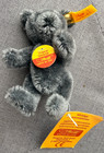 Vtg mini Steiff Mohair Teddy Bear 4  W tags   Button - Dark Blue gray Germany