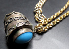 1930 s Italian Etruscan Turquoise 800 Silver Pendant Necklace