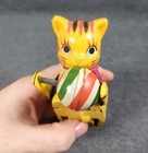 Vtg 1940s Occupied Japan Tin   Celluloid Cat Ball   Roll Over Tail Wind Up Works