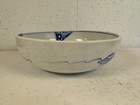 Antique Japanese Large Blue   White Porcelain Bowl W  Bird   Flower Decoration