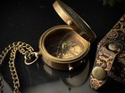 Personalized Engraved Brass Pocket Compass W Chain Leather Case Gift For Him