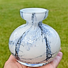 Vtg Spiegelau Glass Vase White W  Navy Swirl Design Mid-century 1970s W  Germany