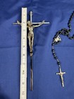 10    Catholic Wall Crucifix Silver Tone Metal Jesus On Metal Cross   Rosary Italy