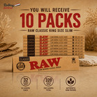Raw Classic King Size Slim Rolling Papers 10 Packs 32 Leaves Authentic