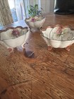 Antique Hand Painted Nippon Moriage 3pc Floral Footed Nut Berry Salt Bowl Set