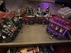 Vtg Christmas Train Stocking Holder Set 4pcs Light-up Mantle Hooks Flaws