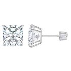 1 Ct  Princess Lab-created Diamond Screw Back Stud Earrings - 14k White Gold