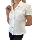 Chanel Vintage 97p Cc Logo Button Linen Shirt Top  40 Short Sleeve White Gold