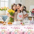 3 Pcs Happy Mothers Day Tablecloth Plastic - Pink Flowers Table Cloths  Love Mot